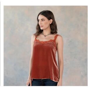Sundance Hadley Silk Blend Rust Velvet lace Camisole luxury whimsigoth y2k
